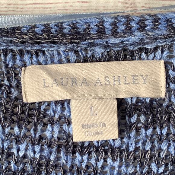 Laura Ashley Blue Cardigan Sweater with Fringe Tassels 3/4 Sleeves Size Large - Picture 9 of 16